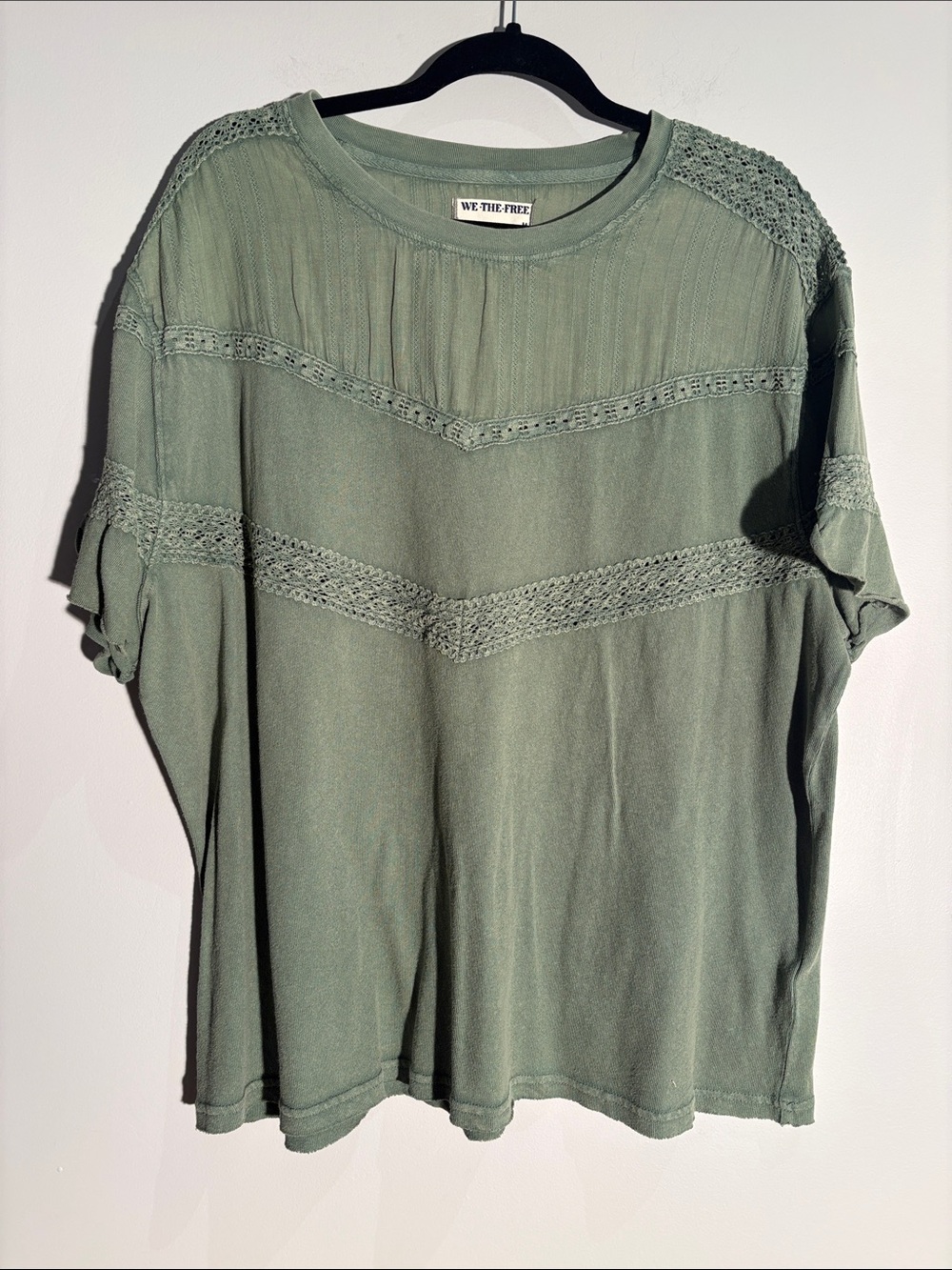 Free People We The Free Sage Green Crochet Lace Oversized Tee